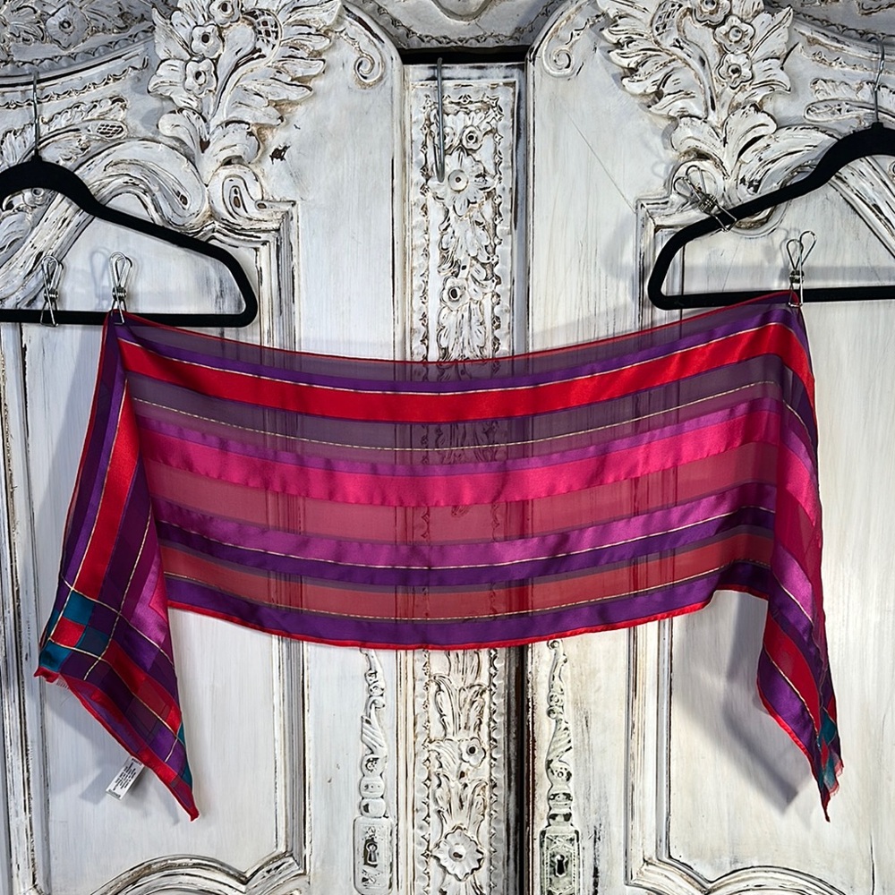 Adrienne Vittadini Multicolor Striped Silk Scarf